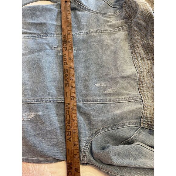 Copper Key Distressed Denim Button Down Ripped Jean Jacket M Detail Shoulder - Picture 9 of 9